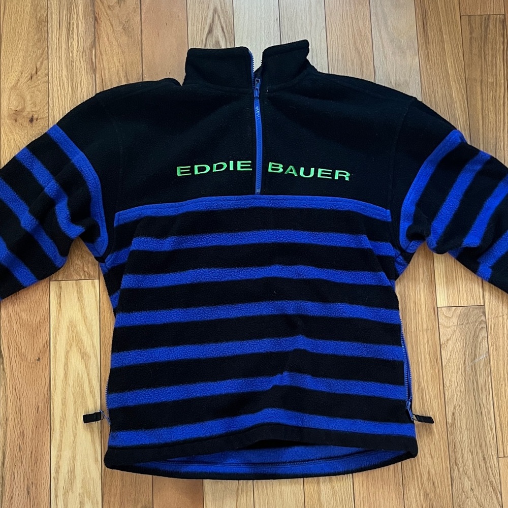 Vintage Eddie Bauer Striped Quarter Zip fleece jacket pull over